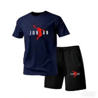 New Jordan Style Men's 2 Piece Set Summer Black Short Sleeve T Shirt Shorts Casual Sports Tracksuits Plus Size S-4XL 2