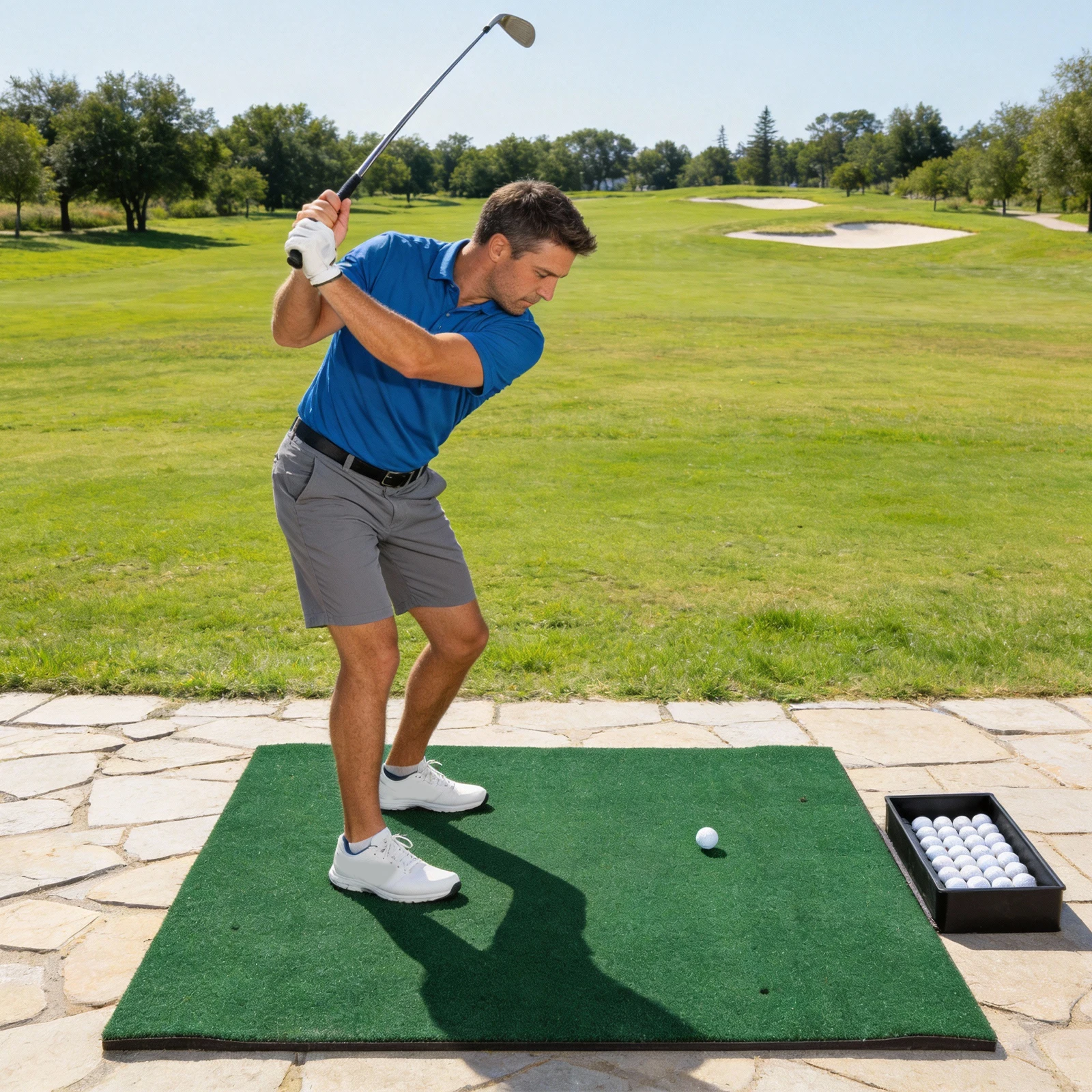 

5x5ft Dual-Turf Golf Mat Thickened Artificial Turf Matt Turf Driving Range Mat for Indoor & Outdoor Swing Chipping Training