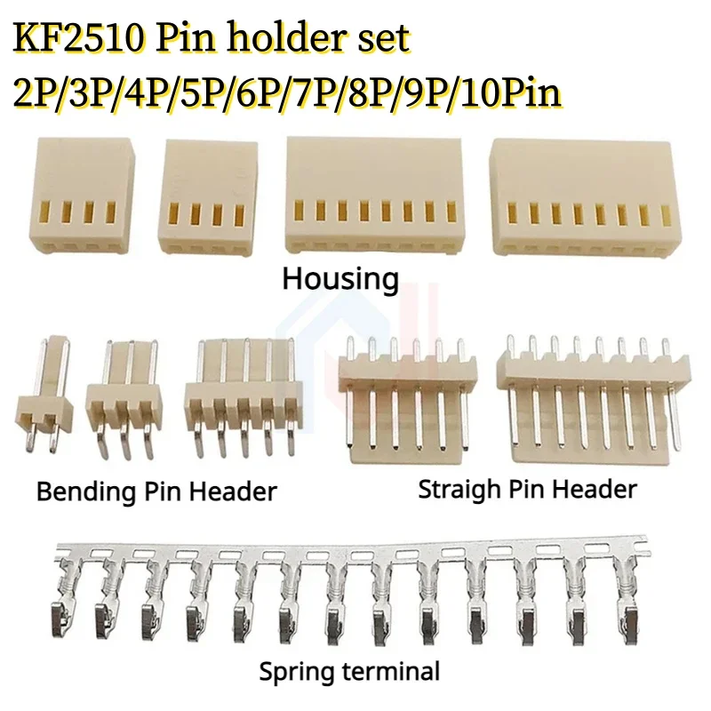 10 Sets/KF2510 Kits 2.54mm Pitch Straight/Bending Pin Header+Housing+Spring Terminal Connector 2/3/4/5/6/7/8/9/10Pin Electronic