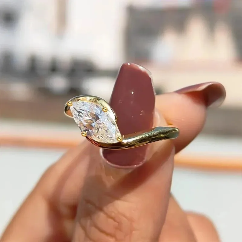 Genuine and Versatile Authentic S925 Silver French Marquise Cross Ladies Simple Ring