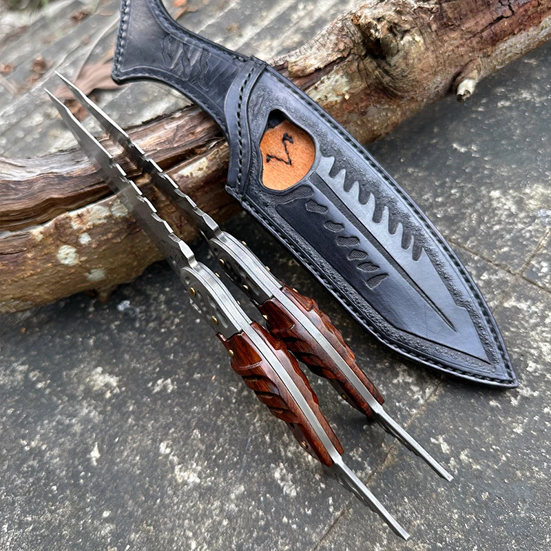 Damascus Steel All Tang Fixed Blade Straight Knife Jungle Camping Tactical Hunting self-defense Outdoor rescue EDC knife tool