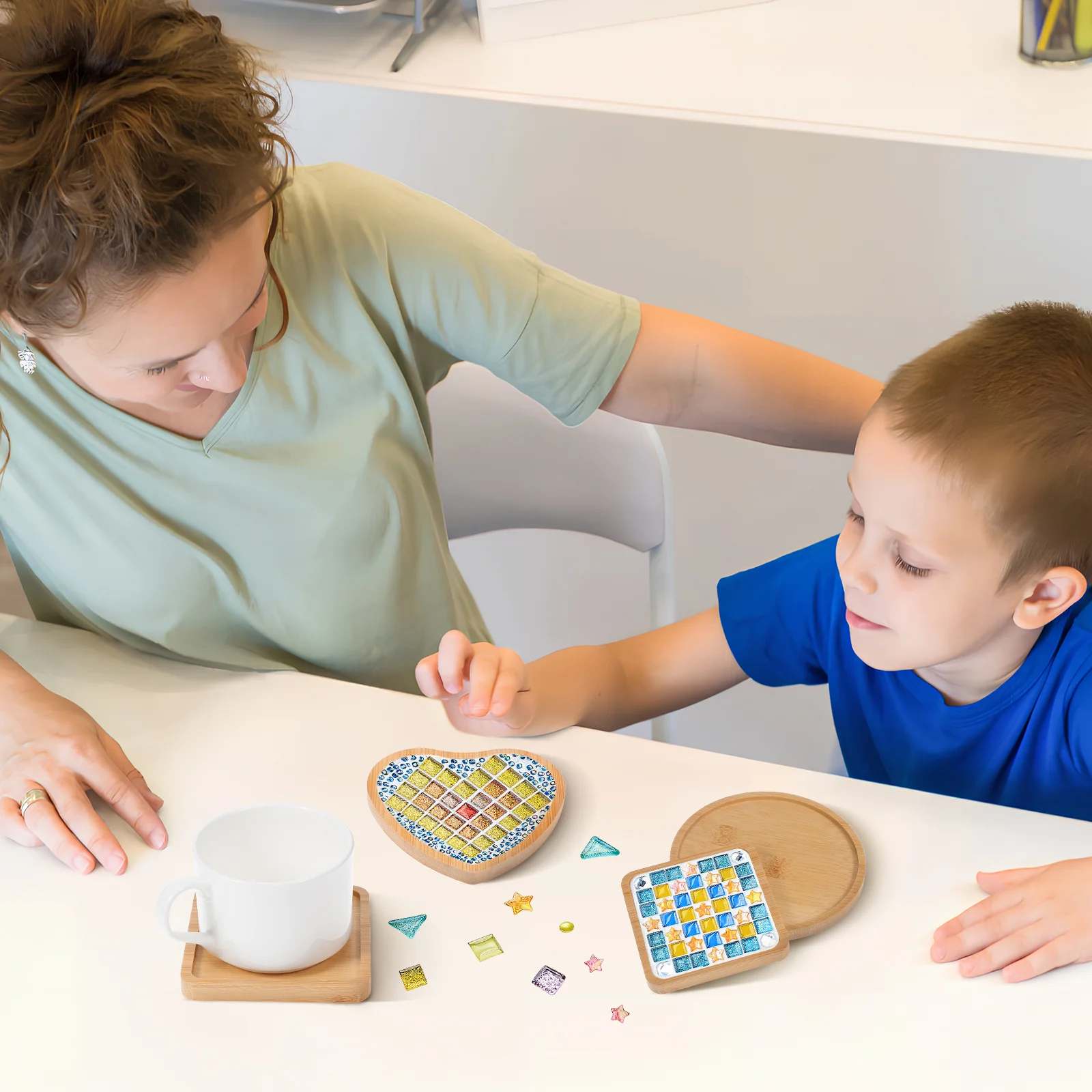 

6 pcs Blank Diy Craft Base Unfinished Mosaic Bases Tray For Drinks Blank Base Trays Diy Kits Cup Pad Making Supplies