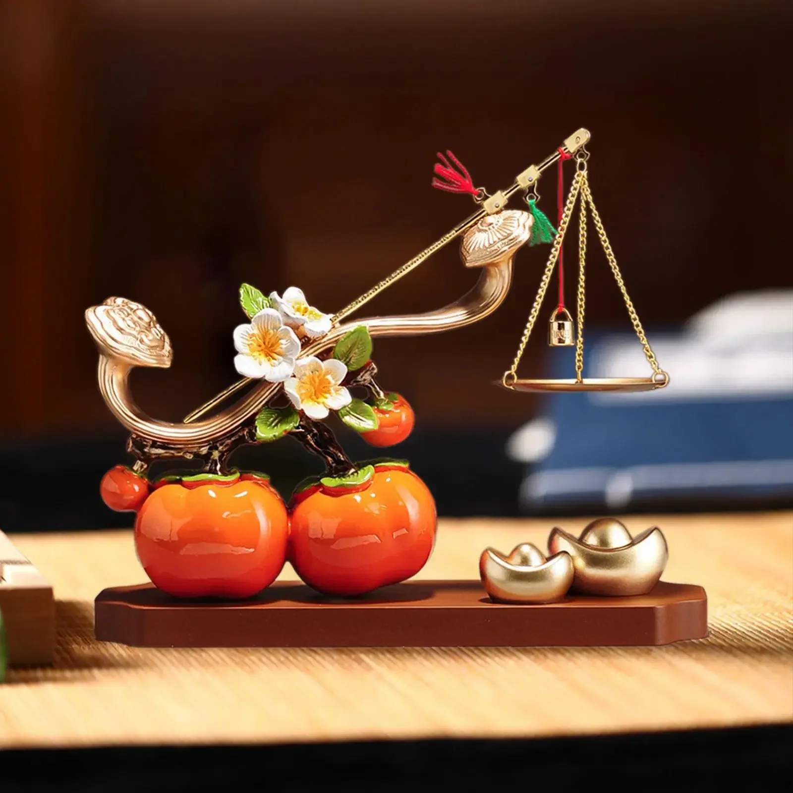 Persimmon Statue Feng Shui Decoration Chinese Handcrafted Gift Good Luck Persimmon Figurine Blessing Sculpture for Restaurant