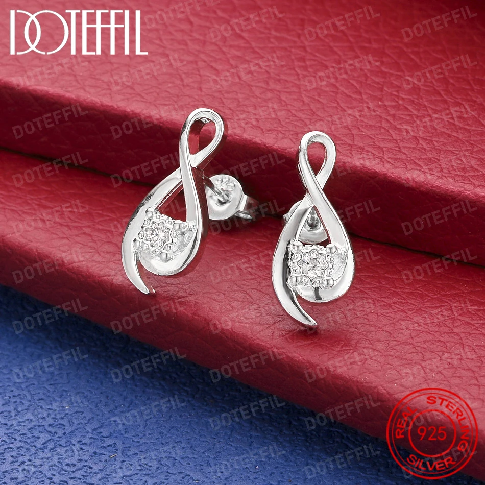 Exquisite 925 Sterling Silver Infinity Symbol Zirconia Earrings for Women, Fashionable Wedding Party Jewelry Accessories