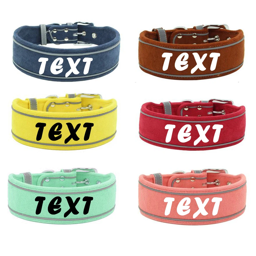 Personalized Dog Collar Suede Necklace Wide Padded Pet ID Collars Free Print Dogs Name Collars for Medium Large Dogs Bulldog