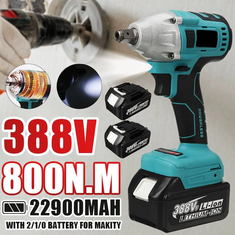 

Brushless Electric Impact Wrench 1/2 Sokect 800N.m Cordless Wrench Screwdriver Power Tools Rechargeable for Makita 18V Battery