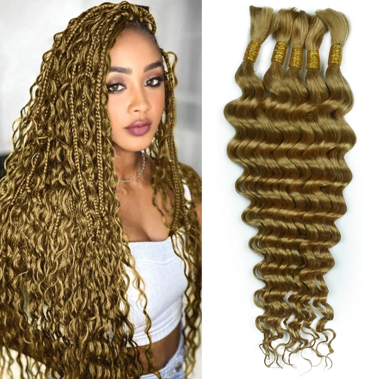 

5 пучков цветных человеческих волос для косичек в стиле бохо, 18 дюймов, 100 г # 27 # 99J Монгольские глубокие волны, 100% человеческие волосы для плетения