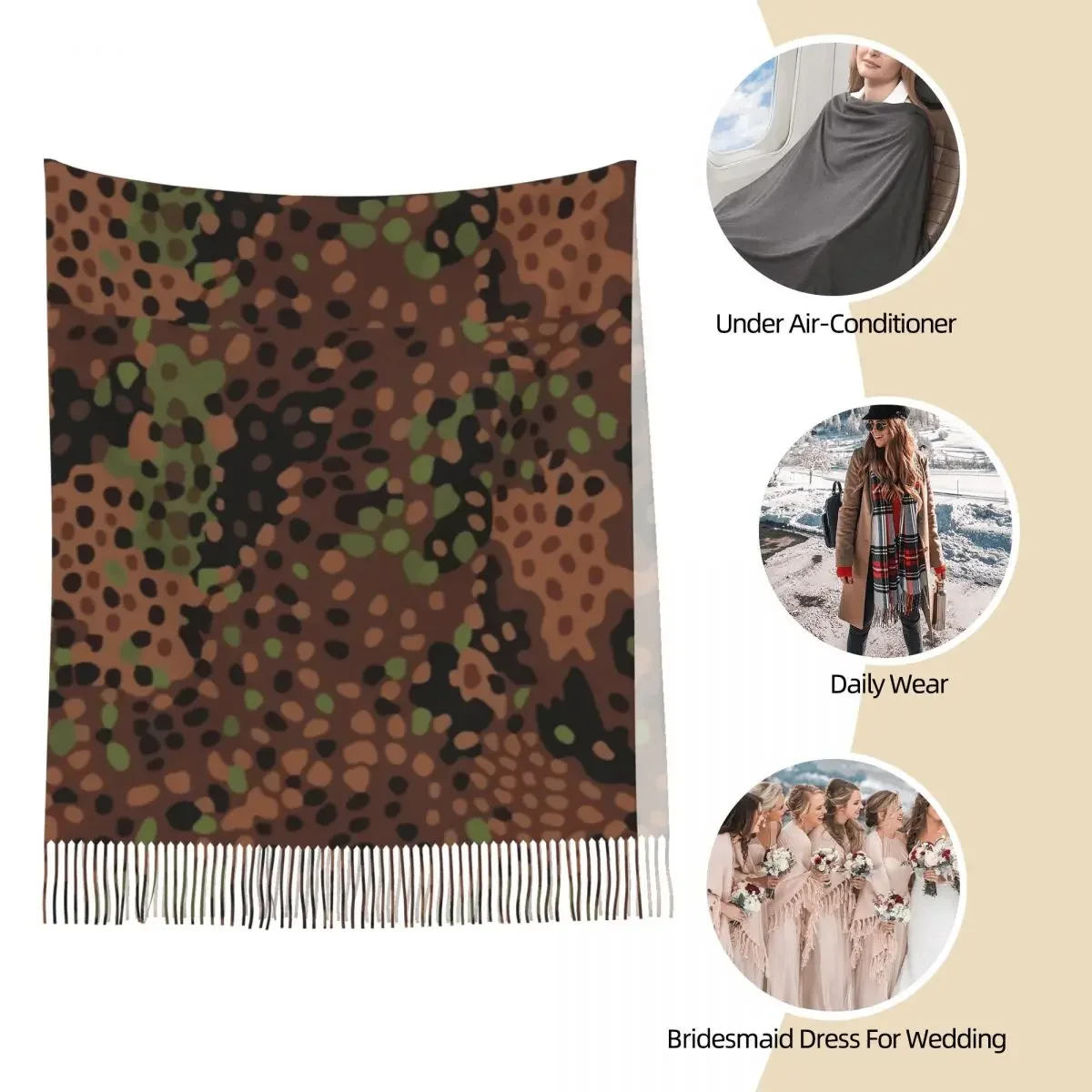 German Erbsenmuster Camo Shawls Wraps for Womens Warm Large Long Scarf Animal Leopard Leather Neckerchief Shawl Scarves