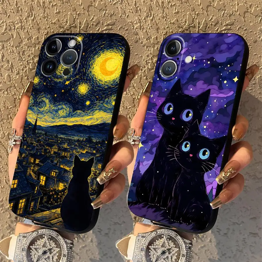 

Black Night Star Cat Funda Phone Cover Case for Apple iPhone 17 Pro Max 15 Pro 7 8 17e 14 11 12 Air XR XS MAX 13 16