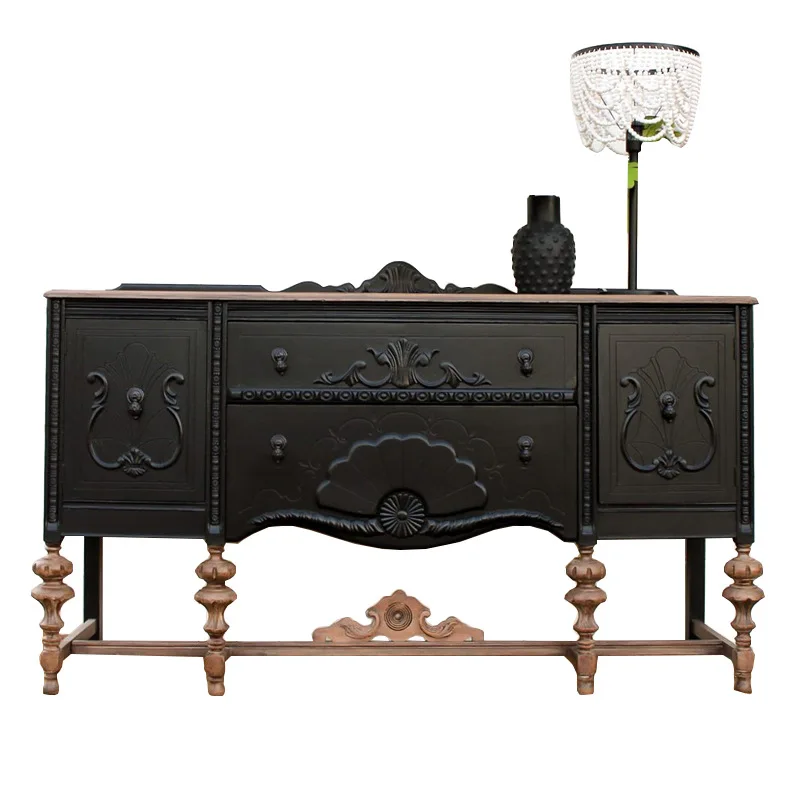 

American solid wood retro side cabinet/French neoclassical multi-functional storage cabinet