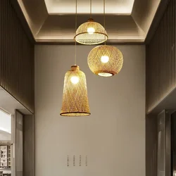 Chinese Japanese Chandelier Natural Bamboo Rattan Pendant Lights Shades Restaurant E27 Lighting Handmade Weaving Hanging Lamp