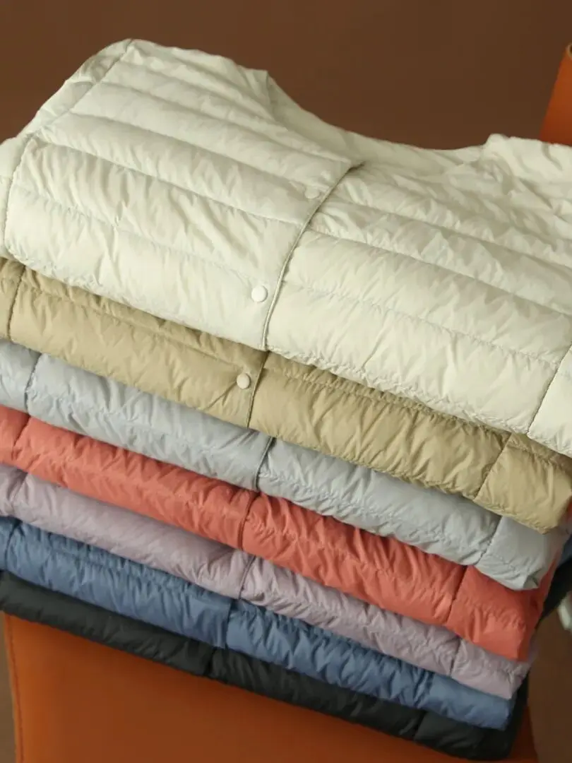 Portable Lightweight Foldable Pure Color Women's Winter down Jaet Thin Warm Commute Sle 3D Design White Du Feather