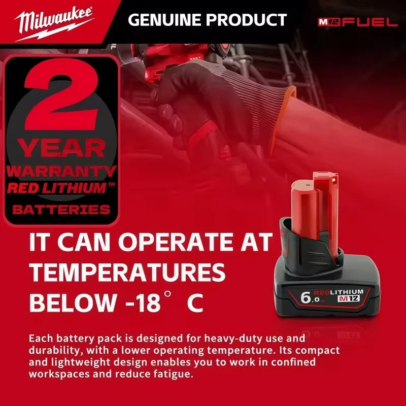 Milwaukee 12V Battery, 6.0Ah Milwaukee Rechargeable Battery For Milwaukee M12 Tool 48-11-2402 48-11-2411 48-11-2401MIL-12A-LI
