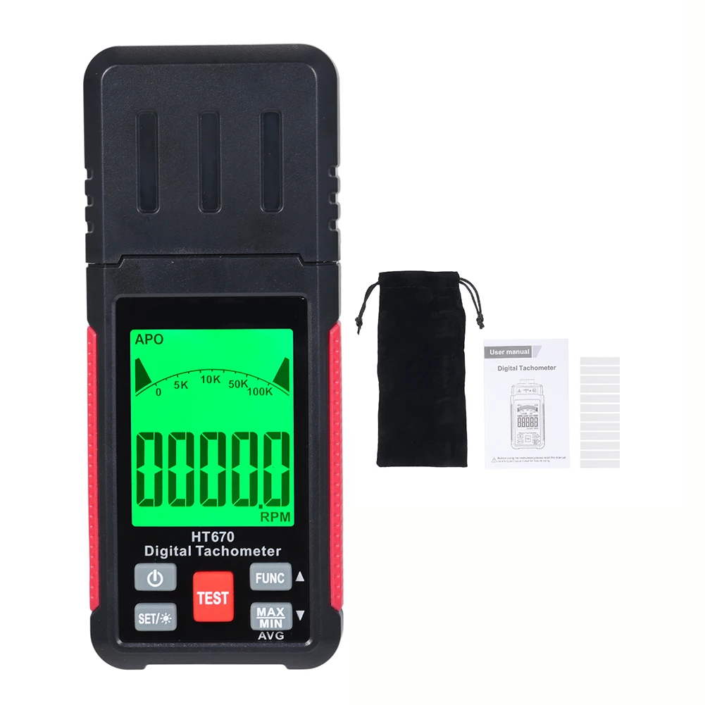 HT670 Optical Digital Tachometer with Anti-Interference Circuitry Large LCD Screen and Auto-Shutdown for Extended Battery Life