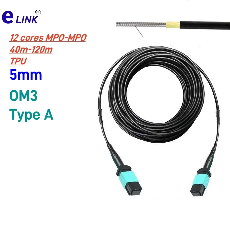 Gepanzertes Glasfaser-Patchkabel, 12 Kerne, MPO OM3, TPU, MTP, 40 m–120 m, 80 m, 50 m, 100 m, 12 C, Typ A, MM, 12 Fasern, optischer Jumper für den Außenbereich, FTTH Elink