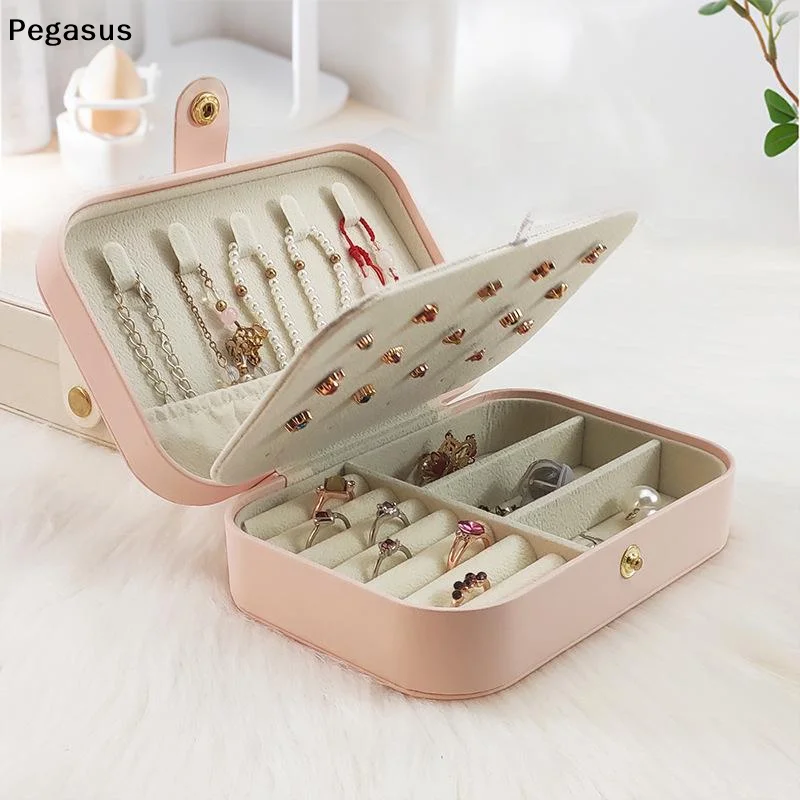 [S]New Portable Jewelry Box Jewelry Organizer Display Travel Jewelry Case Boxes Button Leather Storage Zipper Jewelers Joyero