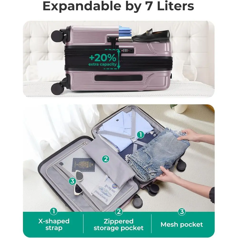 20 Expandable Hardside Carry-On Suitcase with TSA Lock, Spinner Wheels, Pink Lavender