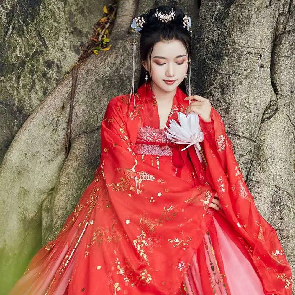 Fairy Hanfu Costume Cosplay Student Rave Outfit Festival  Chinese Traditional Dress Hanfu Women Red Stage Performance Clothing