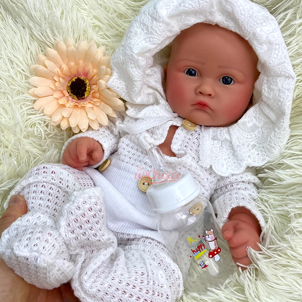 Muñeca bebé reborn de silicona de 45 cm (18 pulgadas), escala 1:1, con ojos azules, realista, lavable, con textura de piel visible, ideal para guarderías.