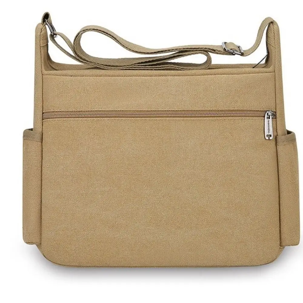 

Casual Large Capacity Men Canvas Shoulder Bag Multi Pocket Korean Style Messenger Bag Solid Color Zipper Crossbody Bag Travel