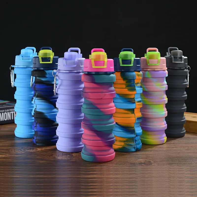 High Quality Slicone Water Bottle With Hook Portable Sports Water Bottle Drinking Cup Creative Foldable Bottle For Gym Cycling