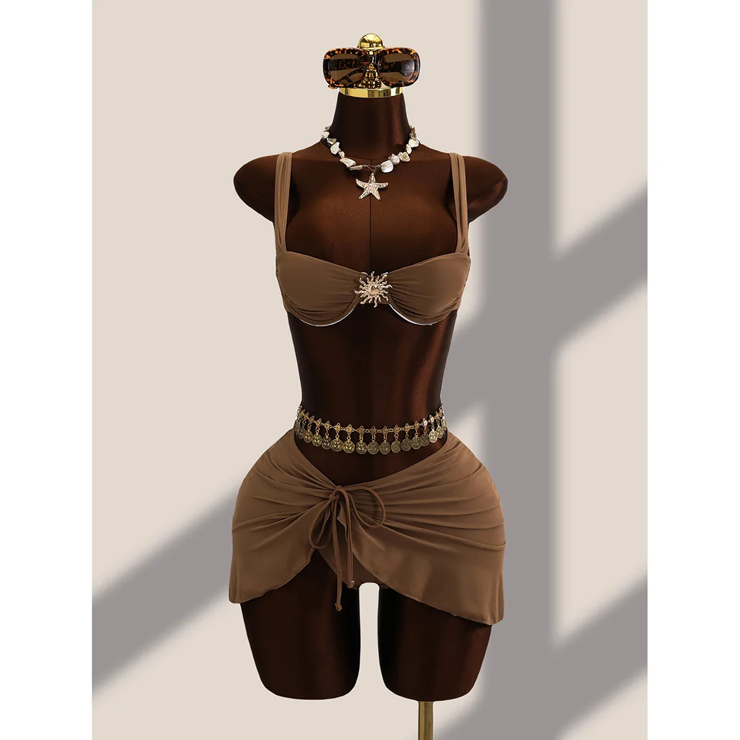 3-teiliges Set mit Rüschenrock, Bügel-Bikini, Damen-Badeanzug, Damen-Bademode, dreiteiliges Bikini-Set, Badebekleidung, Badeanzug, Schwimmbekleidung V7683H – Detail 16