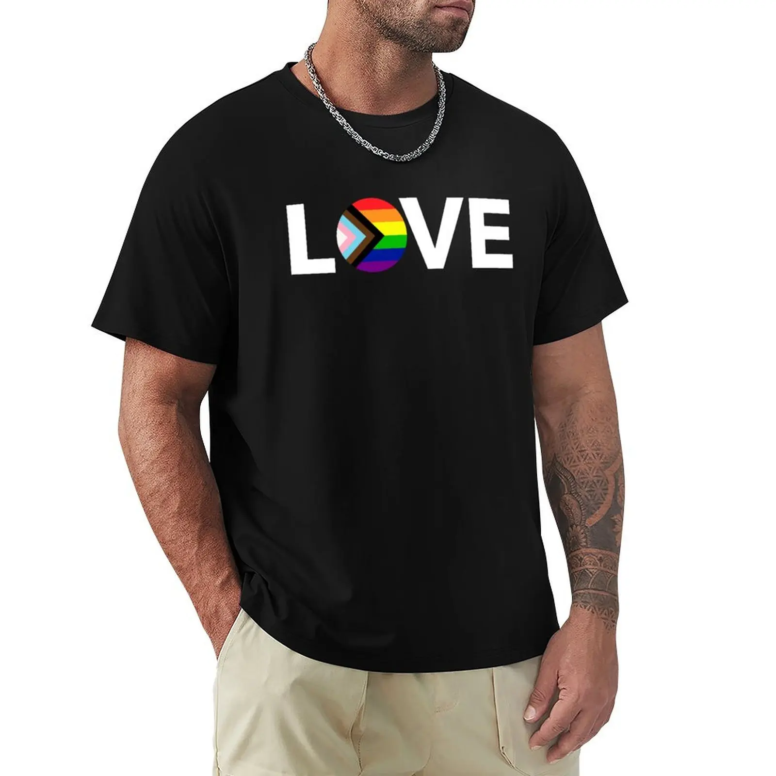 

Progress Pride Flag Love T-Shirt plus size clothes designer shirts mens graphic t-shirts pack