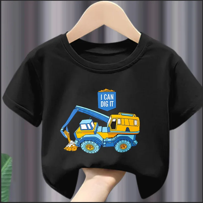 Children's Cartoon Car Short Sleeve T-shirt Excavation Car Printed Top Baby Clothes Children's Fashion Girls Boys Clothes