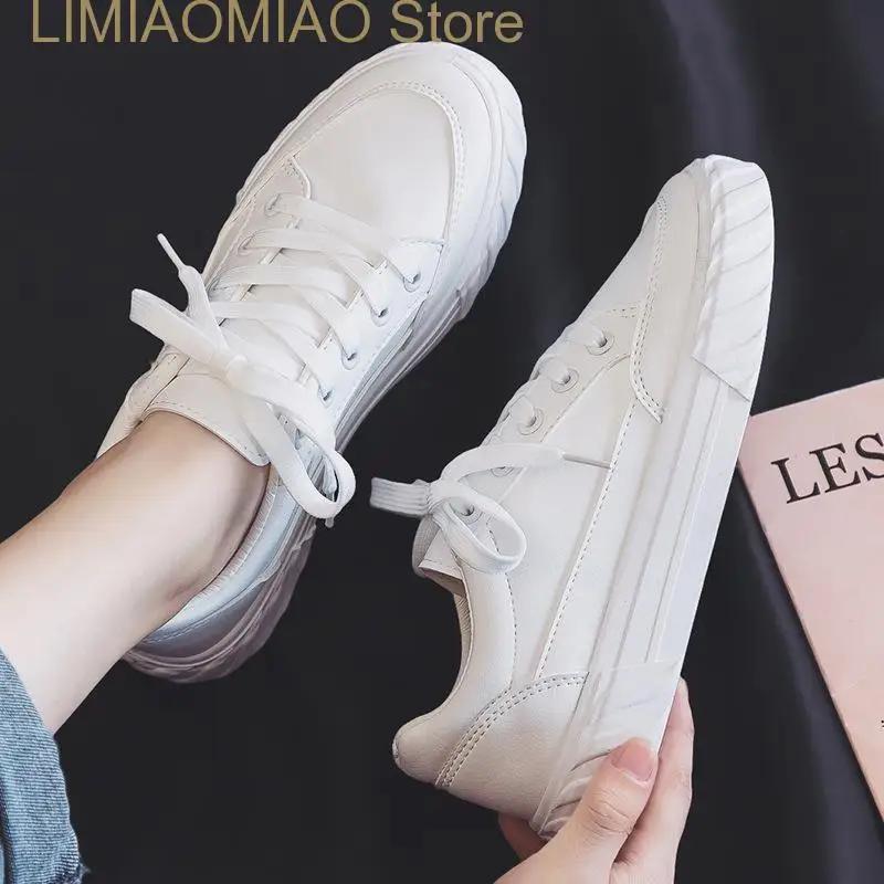 New Woman Basic Footwear Ladies White Simple Flat Shoes Spring and Autumn Casual Shoes Daily Lace-up Solid Shoes