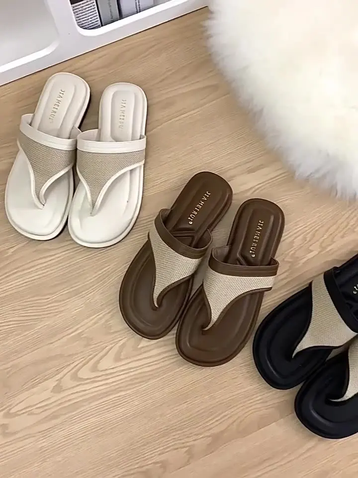 Low Shoes Slippers Casual Slides Slipers Women Shale Female Beach Beige Heeled Sandals Rubber Flip Flops Luxury 2025 Flat Soft S