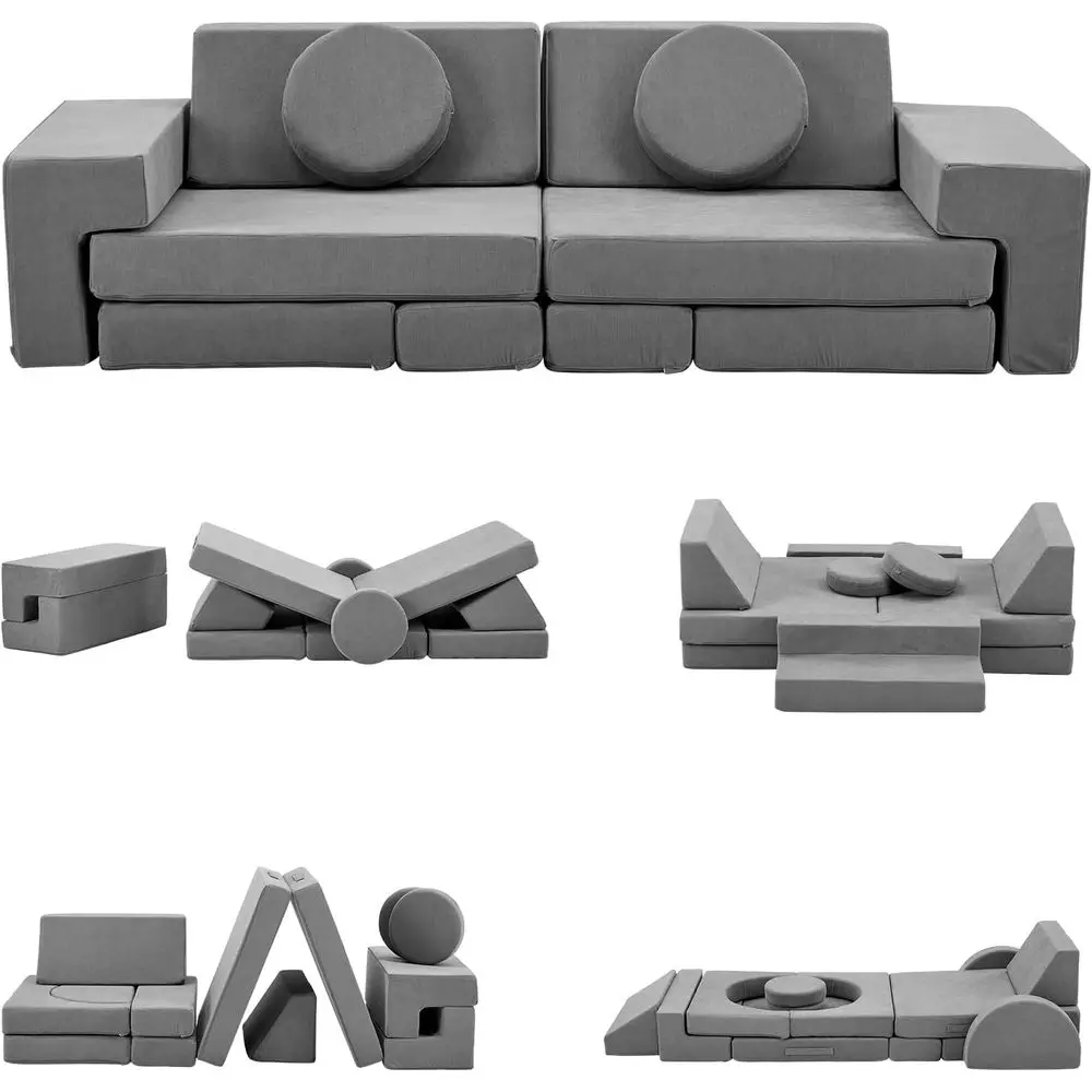 

14PCS Multifunctional Toddler Sofa Set, Playroom Sectional Sofa for Climbing and Relaxation, Grey