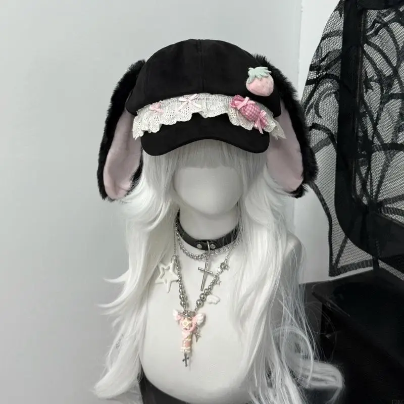 

F3KC Lovely Rabbit Ears Cosplay Costume Hat Streetwear Anime Theme Headwear