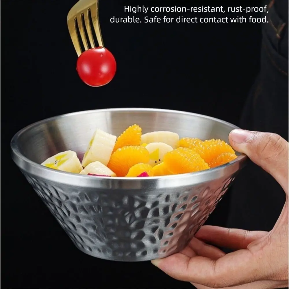 

304 Stainless Steel Salad Mixing Bowl Korean Style Double Layer Soup Fruit Bowls Hammered Patterned Heat insulation