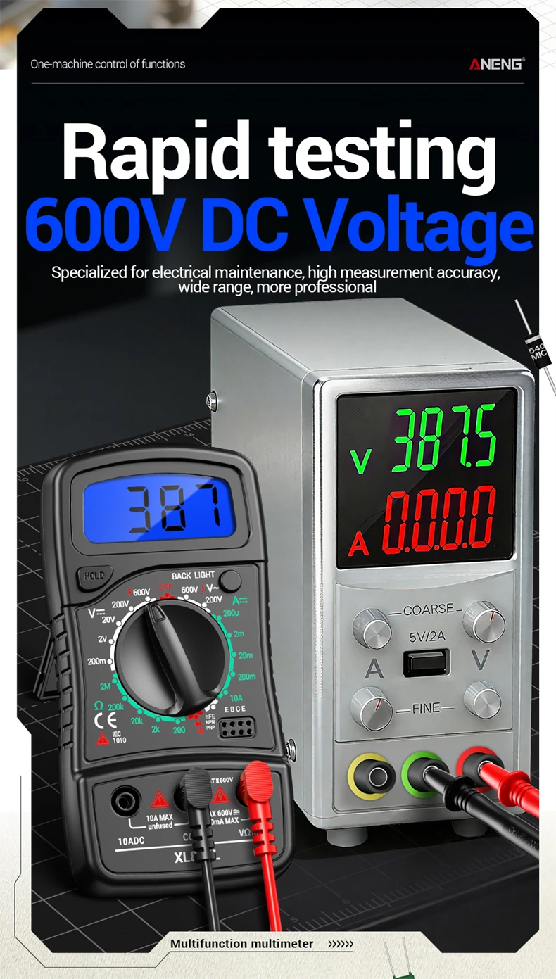 ANENG XL830L LCD-Hintergrundbeleuchtetes Multimeter 1999 Messungen 600V AC/DC Spannung DC 10A Strom Widerstand Dioden HFE Detektor mit Datenhaltefunktion – Detail 4