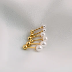 Brincos de orelha de pérola de imitação de aço inoxidável, 2 peças para mulheres 3/4/5/6/7mm joias de piercing de cartilagem tragus