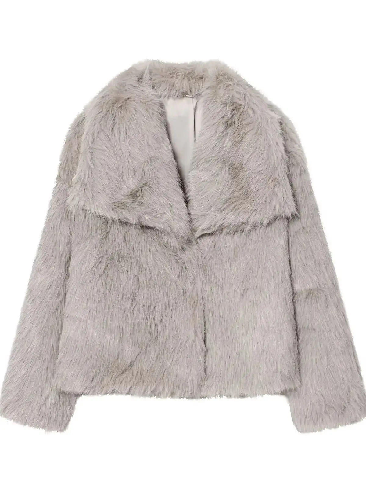 2026 Nieuwe Winter Vrouwen Elegante Lange Mouw Nepbont Korte Jassen Lady High Street Chic Dikke Warme Losse Grijze jassen Bovenkleding