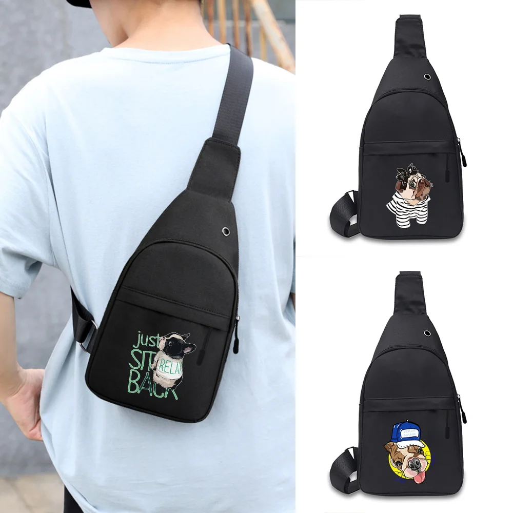 Men Chest Bag Outdoor Leisure Sports Mobile Phone Wallet Portable Dog Series Street Shoulder Crossbody Canvas Bags
