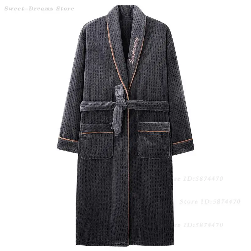كبير الحجم 3XL 4XL كيمونو دش رداء للرجال الخريف الشتاء الدافئة البشكير ثوب لينة الفانيلا ملابس المنزل مع جيب ثوب النوم