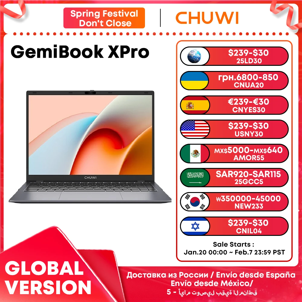 CHUWI GemiBook XPro Intel N100 Laptop 8 GB RAM 256 GB SSD 14,1-Zoll-UHD-Bildschirm Intel N100-Prozessoren Windows 11 Notebook-PC