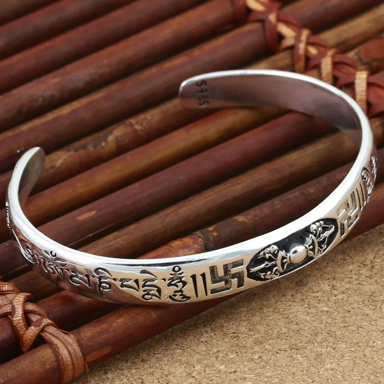 

Vintage Thai Silver Personalized Diamond Pestle with Six Characters and Ten Thousand Words Opening Bracelet