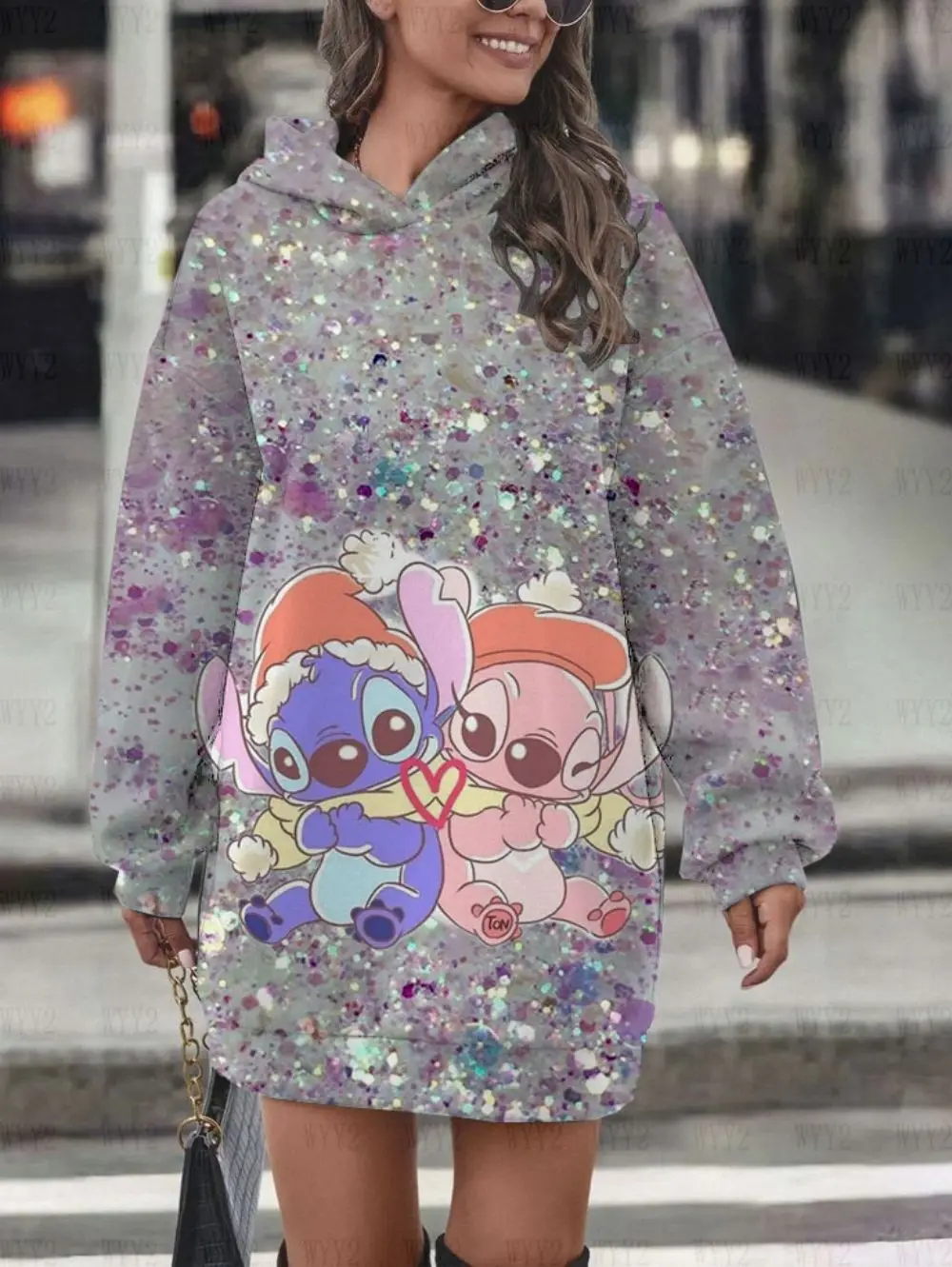 

Autumn and Winter Women's Long Sleeve Hoodie Dress New Disney Stitch Cute Pattern Print Women's Street Casual