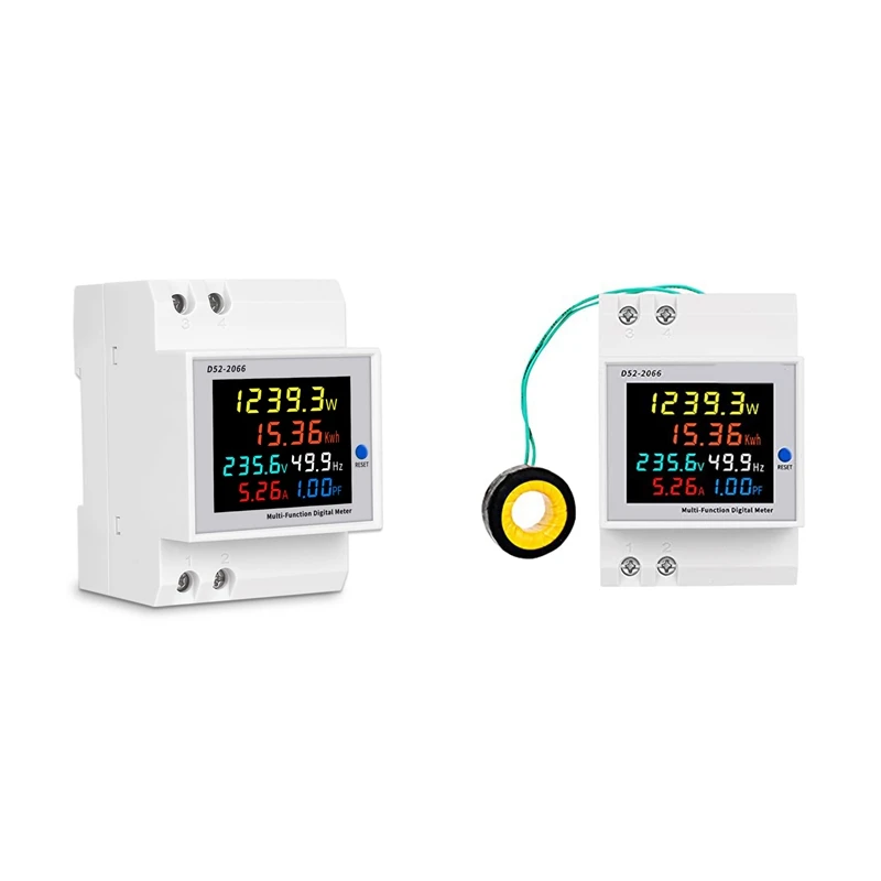 1 PCS Digital Single Phase AC 40-300V 100A Din Rail 6 In 1 Voltmeter Ammeter Watt Kwh Frequency Meter 110V (External CT)