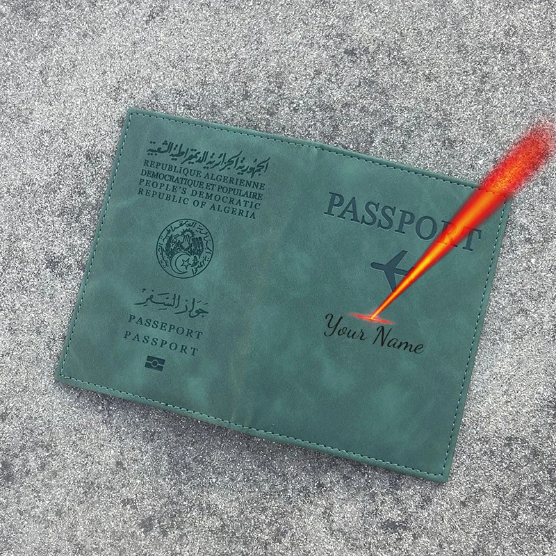 

Personalised Name ALGERIA Paspoort Cover Green Travel Wallet Women Pu Leather Case for Passports