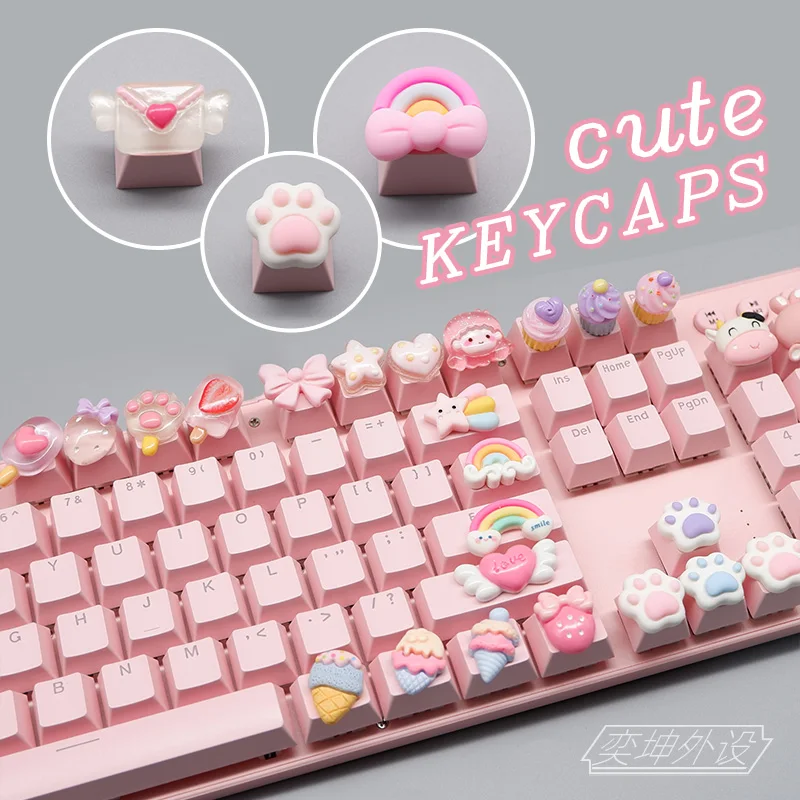 Cartoon anime game cake french fries keycaps cute girl gift cherry shaft decoration PBT mechanical keyboard exclusive