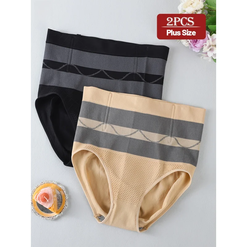 

Бесшовное утягивающее белье больших размеров с высокой талией для коррекции живота и подтяжки бедер, в рубчик