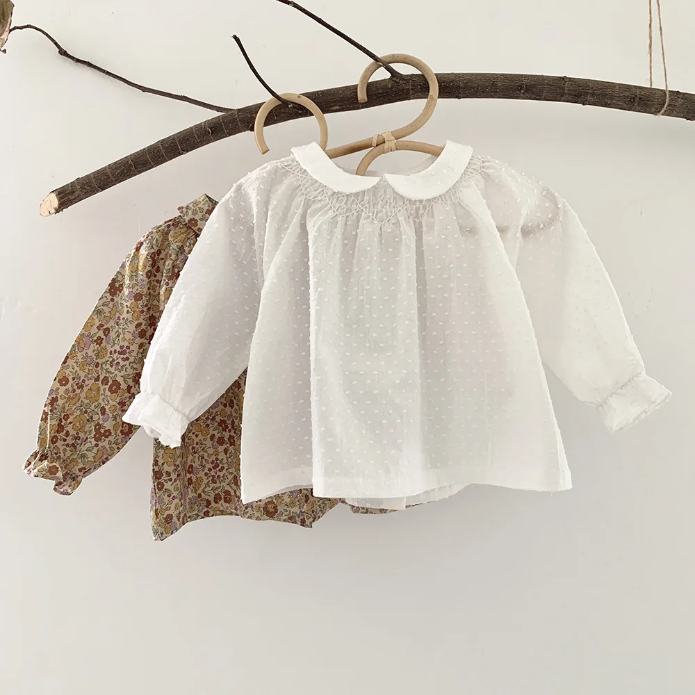 

Jenny&Dave Spring and Autumn Cross border Cotton Embroidery Shirt Fragmented Flower Bottom Shirt Long Sleeve Doll Shirt Girl