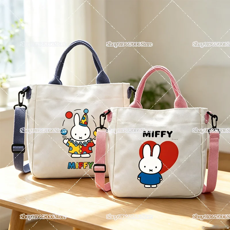 Cartoon Miffies Rabbit Canvas Tote Bag Handbag Crossbody Sling Bag Cute Anime Print Casual Shoulder Purse Adjustable Strap Gift