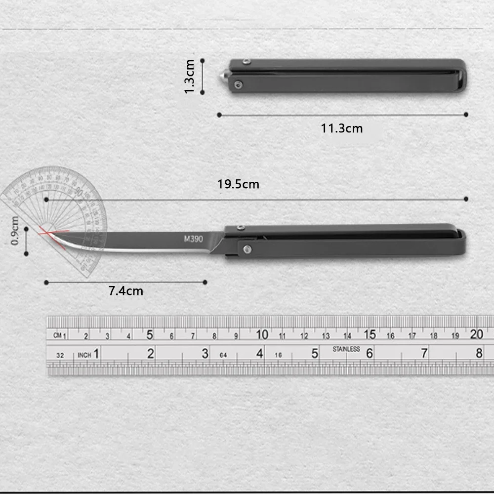 Cuchillo pequeño giratorio con mango de acero inoxidable, Mini hoja M390, EDC, portátil, desboxeo, autodefensa, nuevo