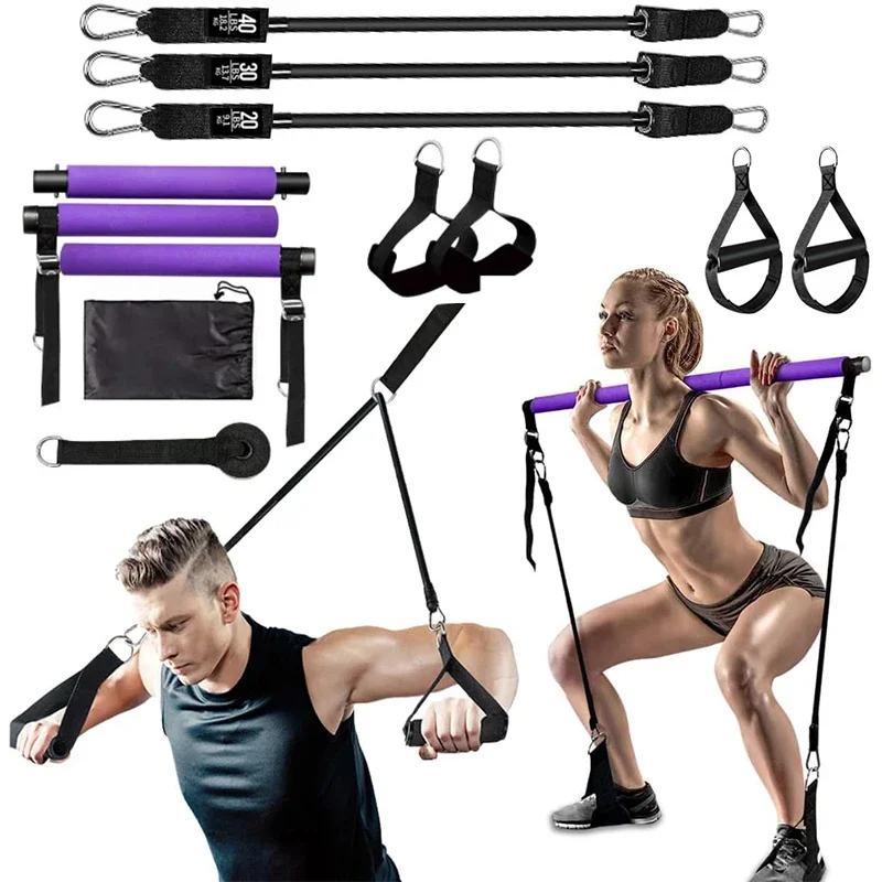 Non-Slip Fitness Stick,Portable Pilates Bar Kit with Resistance Bands Set for Women Men Home Gym Bodybuilding Fitness Equipment