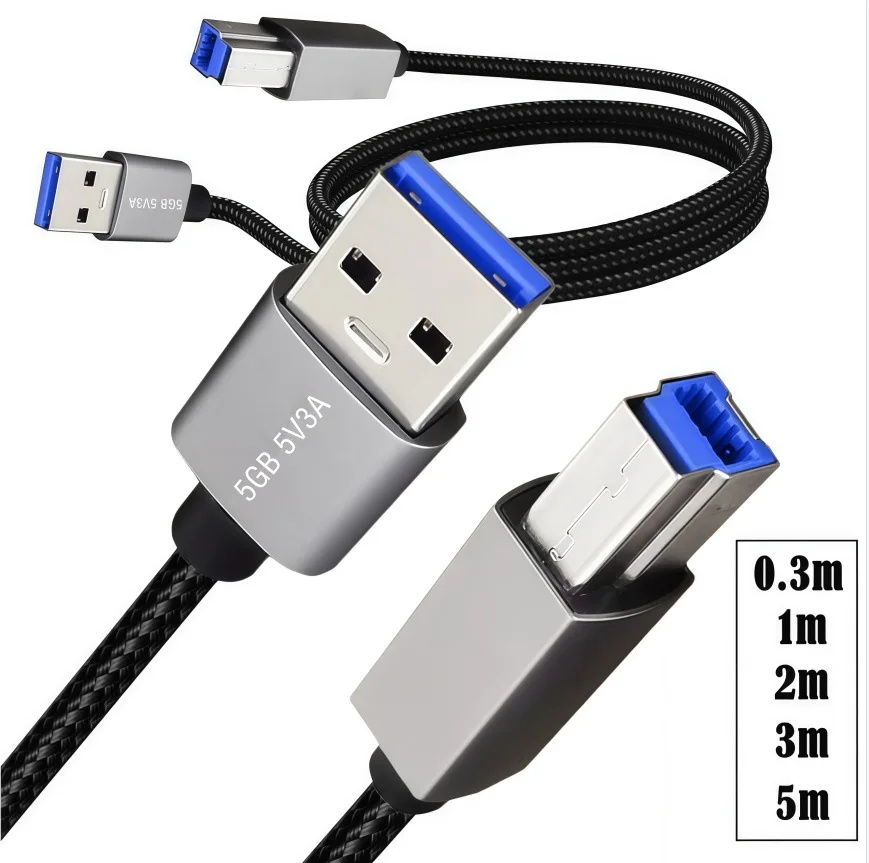 USB 3.0 Type-A to Type-B Male Cable 5Gbps Printer Data Cord for External HDD Enclosure Scanner Fax Machine 0.3-5m